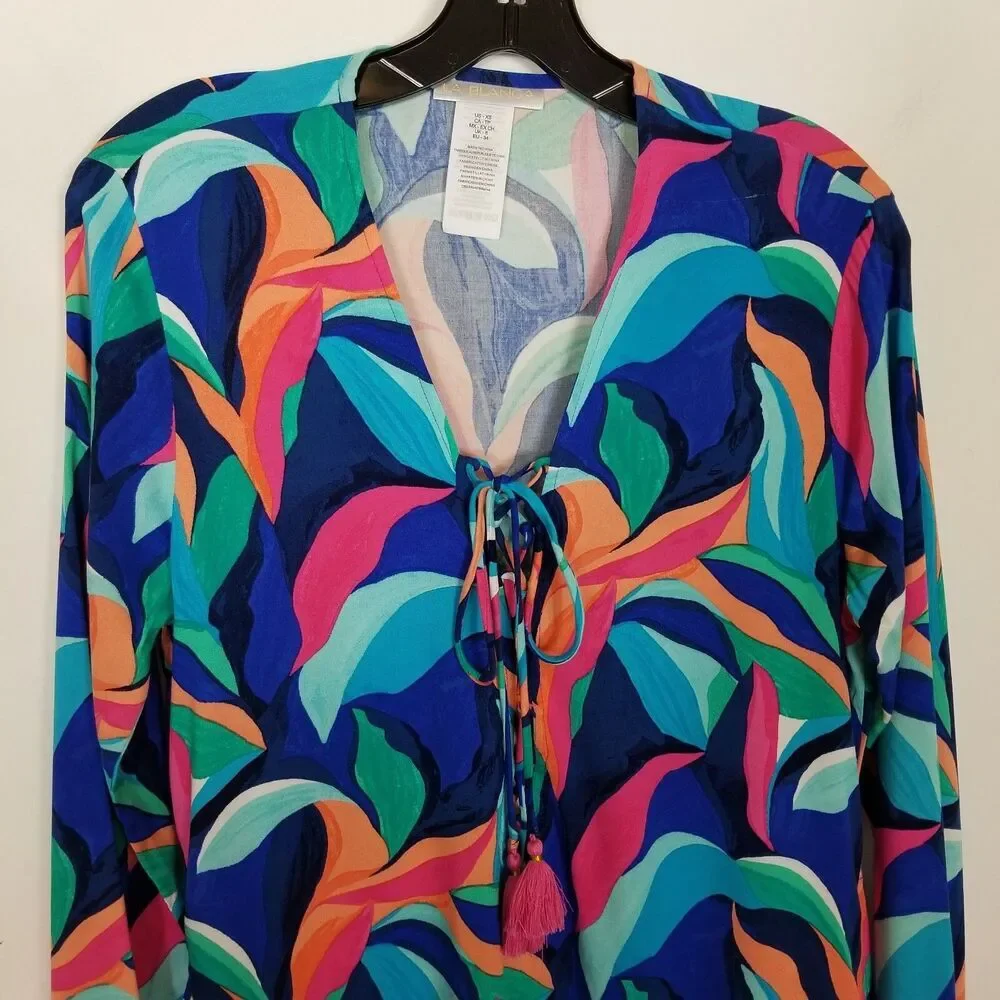 La Blanca Womens Blue Printed Lace-Up Beachwear Dress Sz XS  Swim Cover-Up Tunic